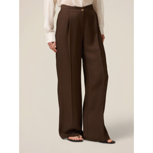 Oltre - Pantalones palazzo mezcla de lino - Marrón