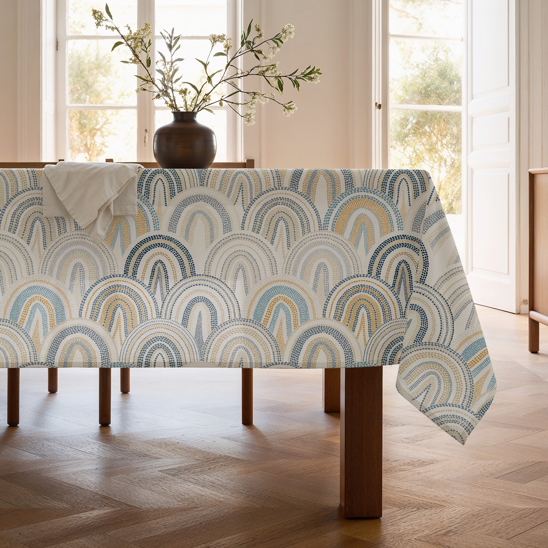 Nappe imprimée anti-tâches MARGOT BLEU