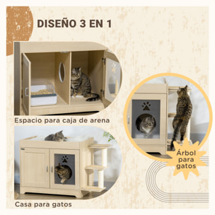 Arenero para Gatos de Madera con 2 Puertas Cama Cojín Suave 107x54x70 cm