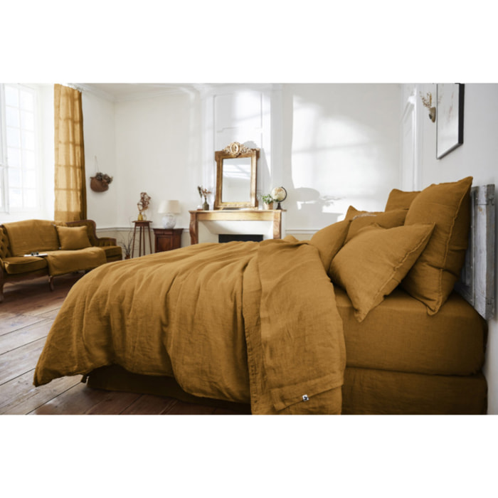 Drap housse 180x200 cm en lin lavé - SOLINE