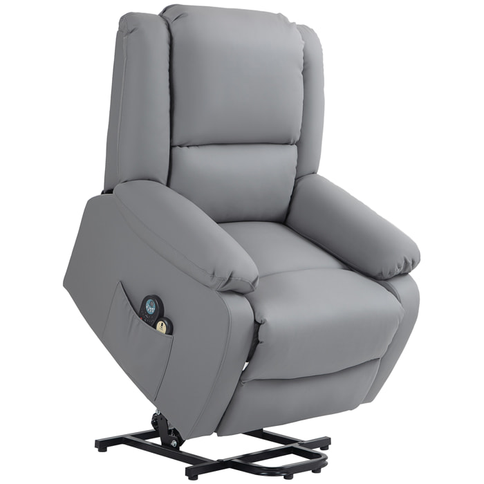 Sillón Relax Levanta Personas Eléctrico Sillón Elevador con 8 Punto de Masaje Sillón Eléctrico Reclinable con Función de Calentamiento 2 Controles Remotos y Bolsillo Lateral Gris