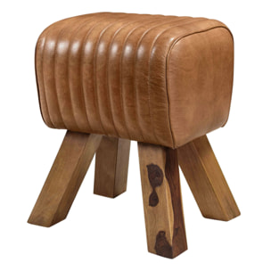 Tabouret en cuir marron et bois de manguier - Morena