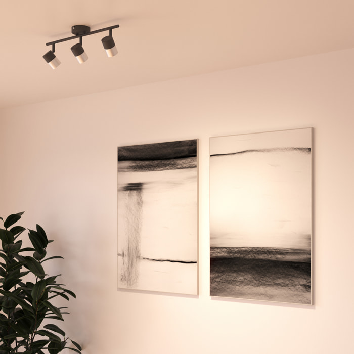 Forlight Focos Cloc Triplex Negro - Iluminación Moderna para Hogar, Aluminio Resistente, Personalización con Bombilla Ideal, Diseño Elegante y Funcional, Serie Decorativa