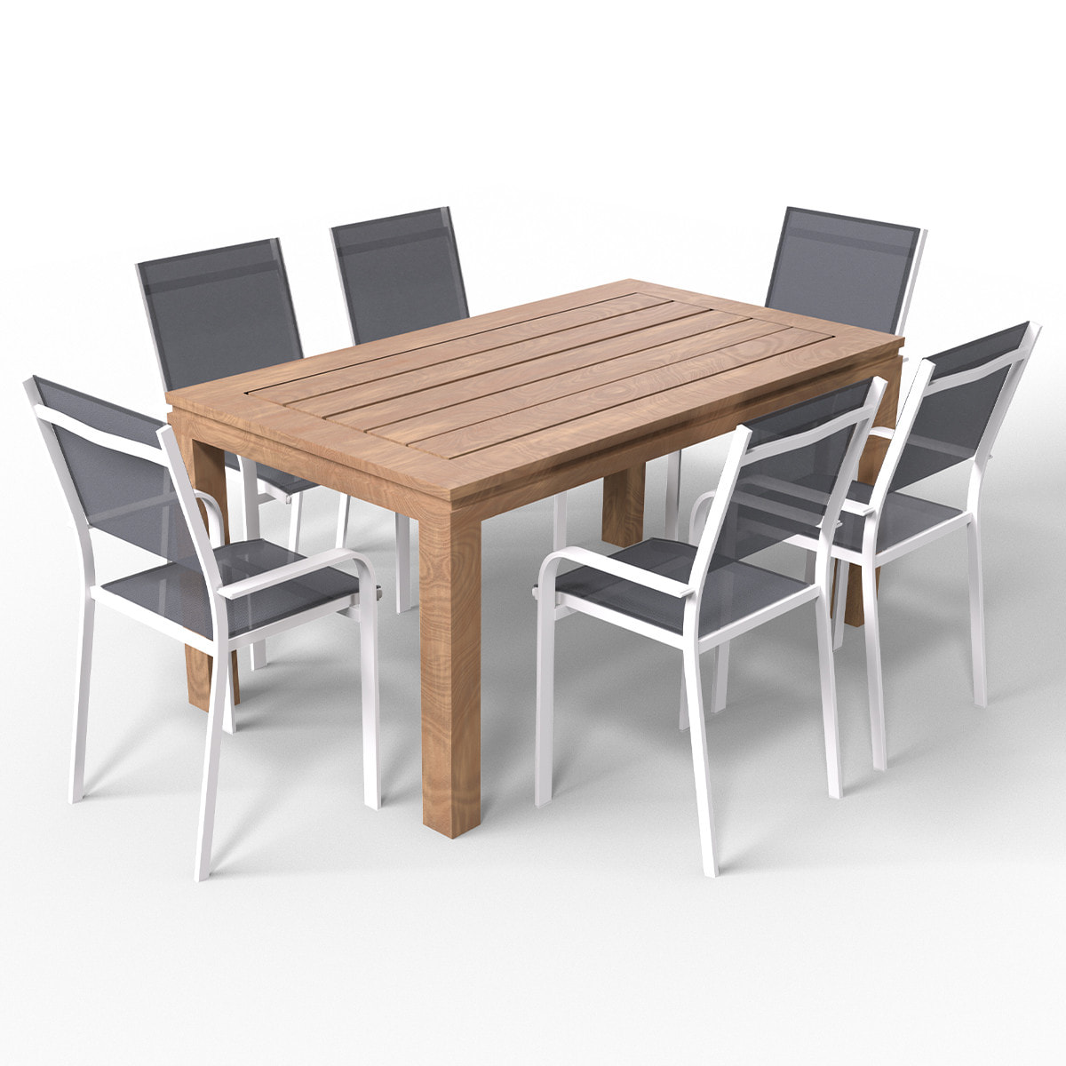 Table de jardin en teck 4/6 places + 6 chaises en aluminium - STELLA