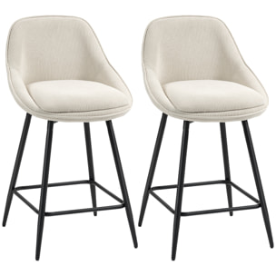 Lot de 2 chaises de bar design velours côtelé assise H.65cm pivotante 360°cm acier noir beige