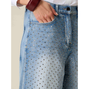Oltre - Jeans barrel con cristalli davanti - Azzurro