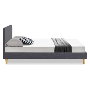 Lit Evy 160x200cm tissu gris pieds bois
