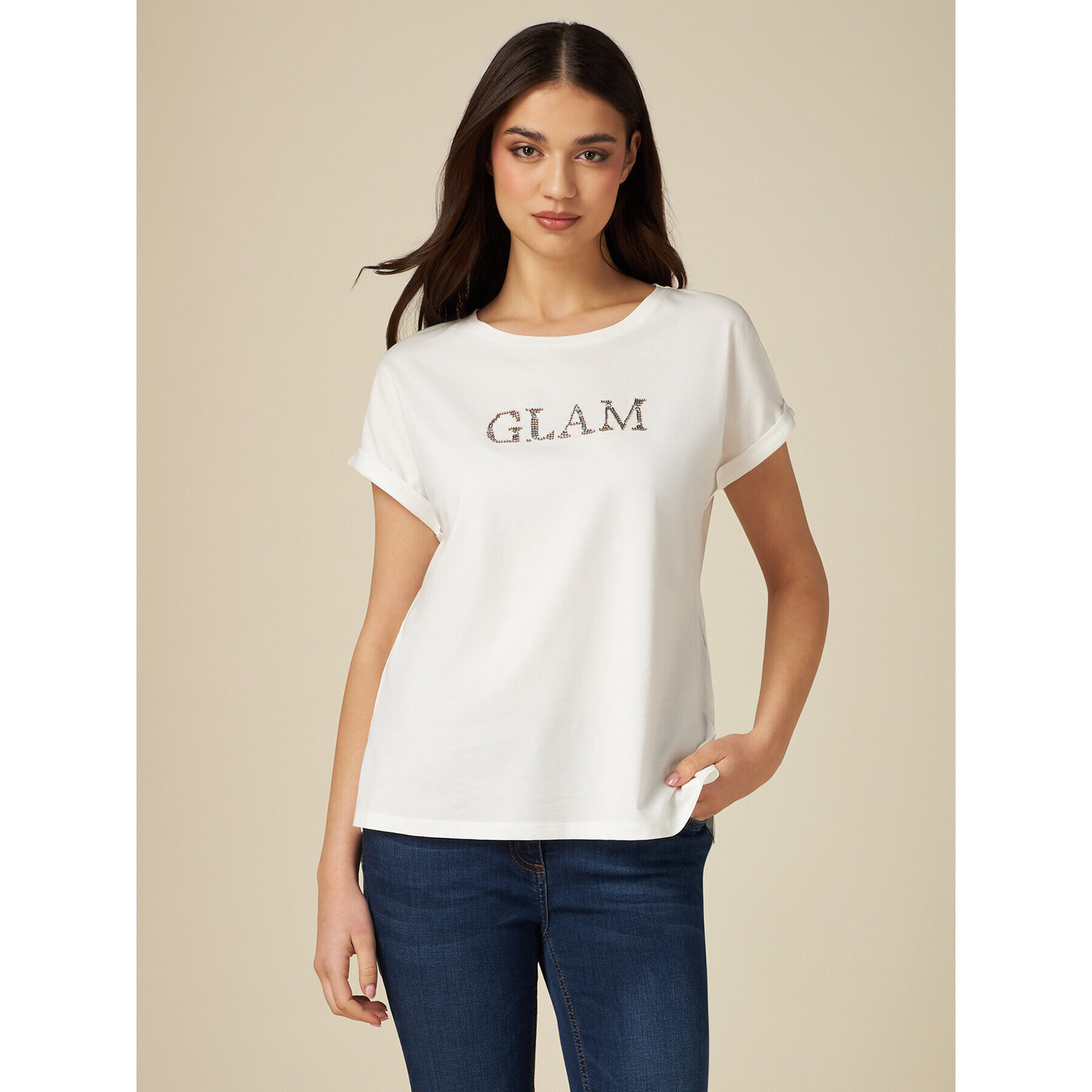 Oltre - T-shirt con ricamo lettering - Bianco