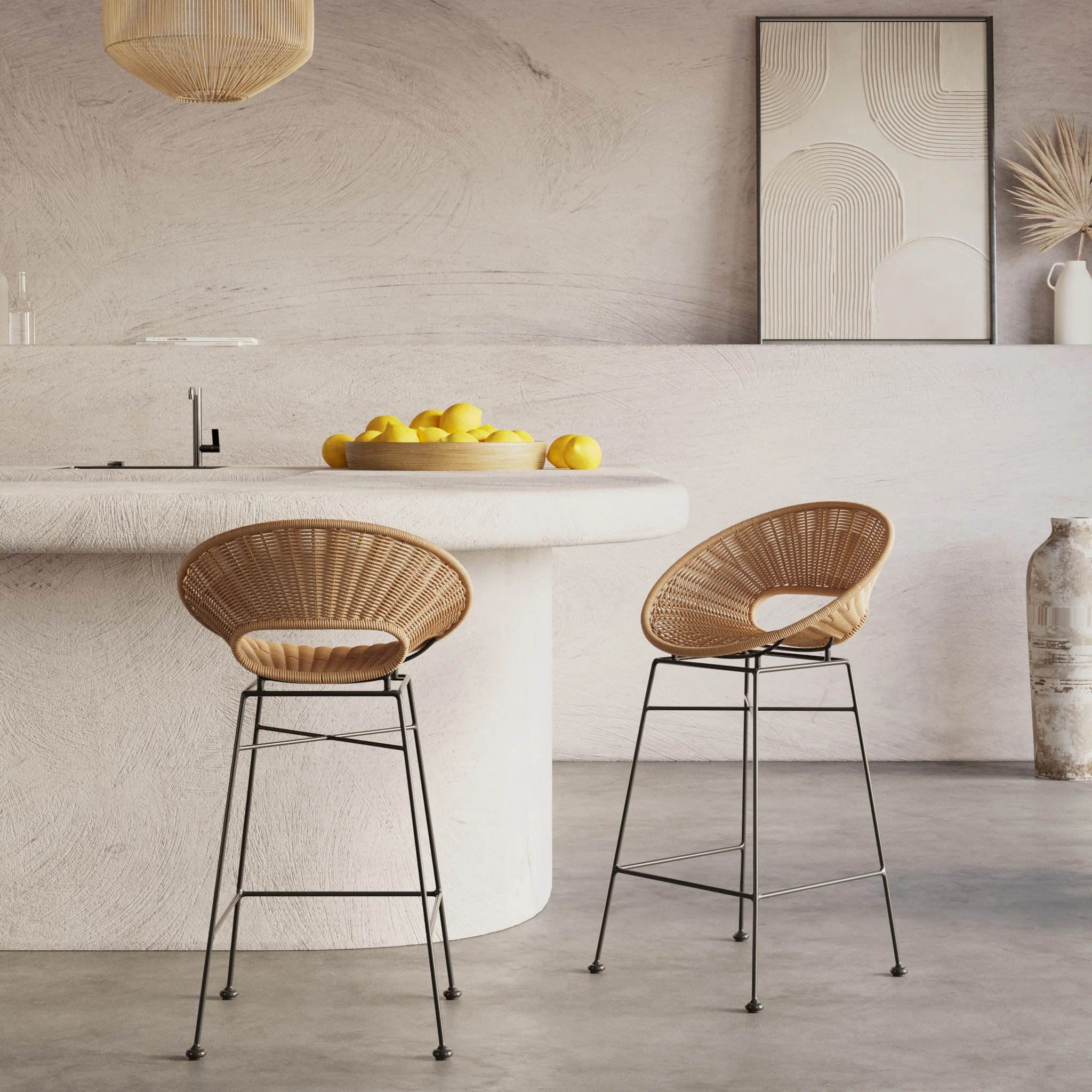 Lot de 2 tabourets pour îlot central 65 cm en résine tressée - Rava