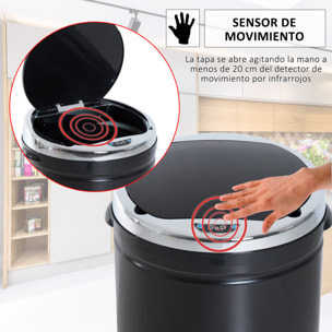 Cubo de Basura Automático 50L, Papelera Cocina con Sensor de Movimiento, Tapa Cierre Suave y Silencioso, Cuerpo de Acero Inoxidable, para Comedor, Oficina, Negro