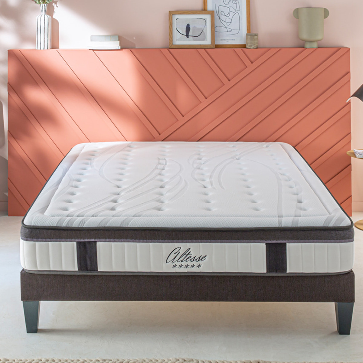 Ensemble ALTESSE Matelas Mémoire de Forme | avec Sommier Kit Tissu Gris Anthracite - 1 place