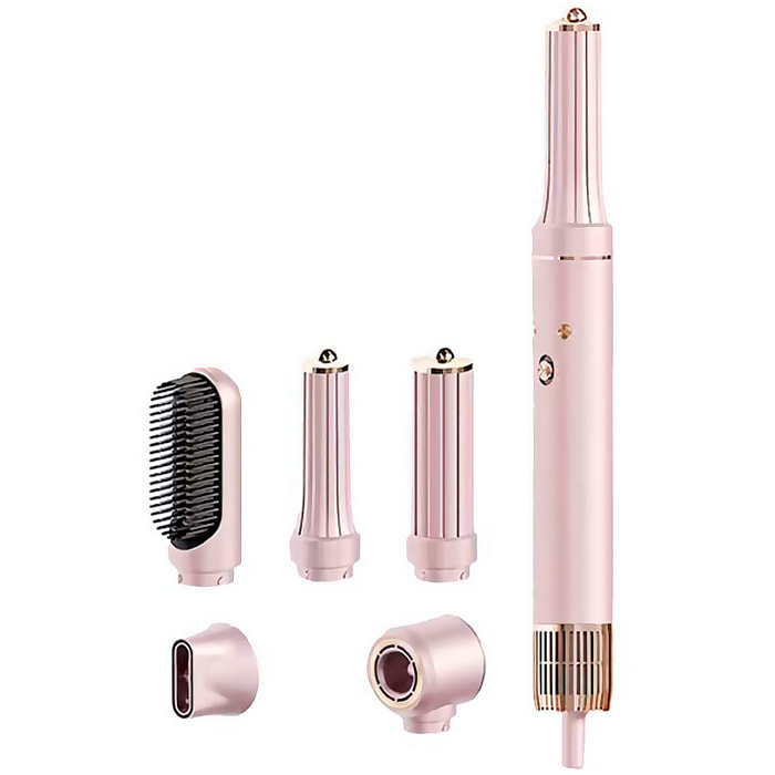 Estación profesional de belleza capilar iónica 5 en 1: secador, rizador, alisador. Gran potencia de 1300W, 3 temperaturas y 3 velocidades.
