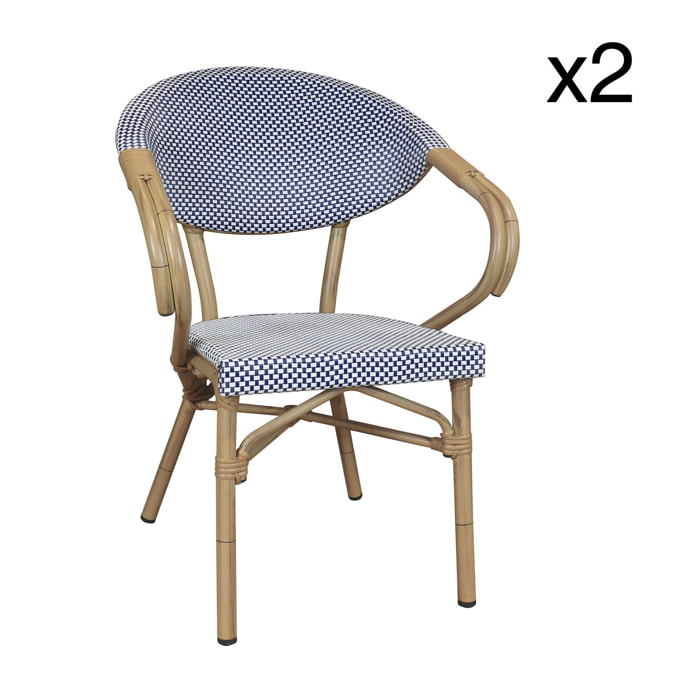 Lot de 2 fauteuils de table extérieur en textilène bleu AMALFI