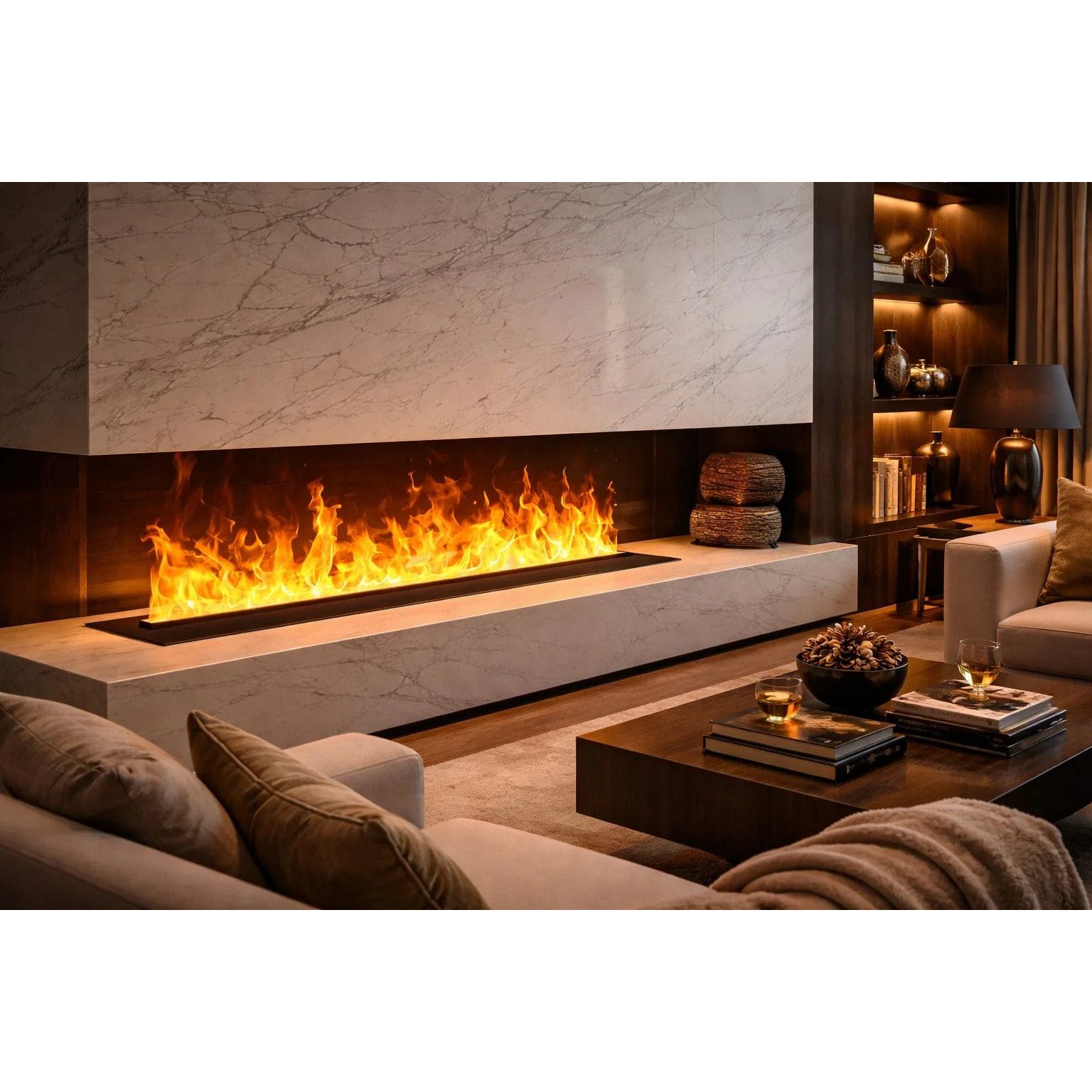 DFVAPO 120 - Inserto Camino Decorativo ad Acqua Senza Calore 120x24x21,5 cm con Effetto Fiamma a LED 3D Nero