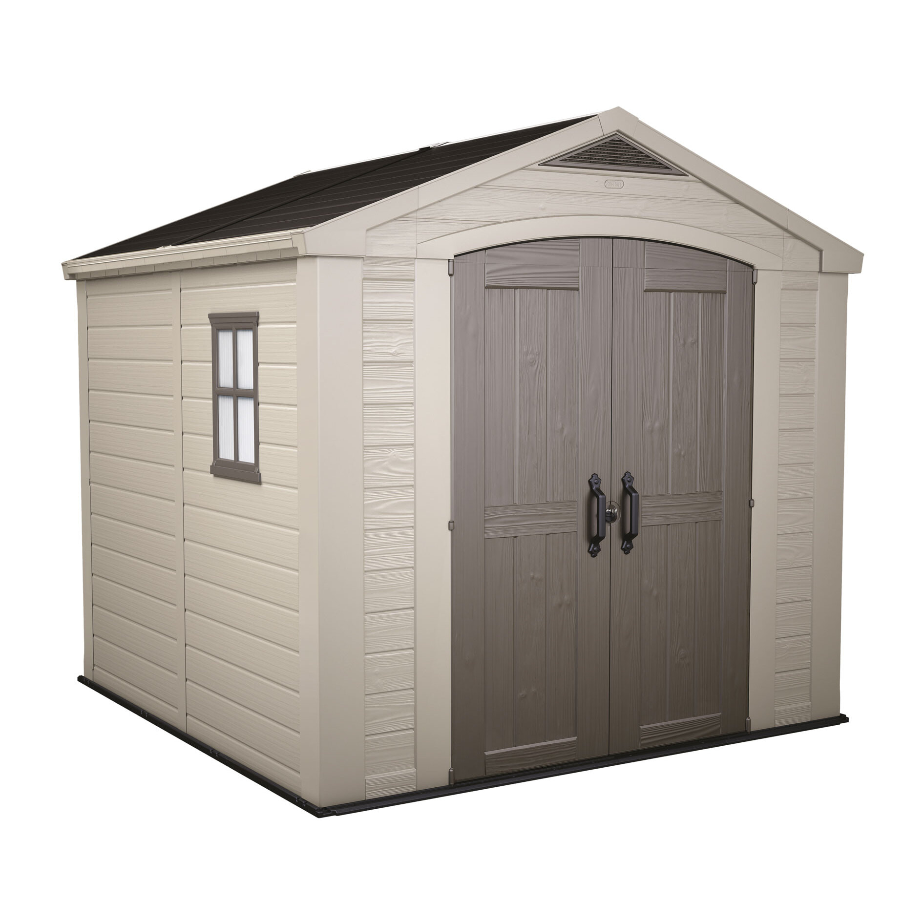 Factor 8x8 - Casetta da Giardino 256,50x243x255 cm 2 Ante per deposito attrezzi finitura effetto legno in Resina Beige