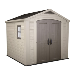Factor 8x8 - Casetta da Giardino 256,50x243x255 cm 2 Ante per deposito attrezzi finitura effetto legno in Resina Beige