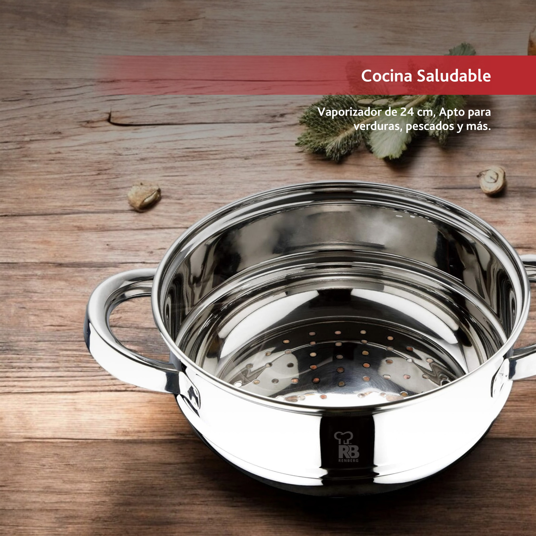 Cacerola Vaporera de Ø18x7,5cm en acero inoxidable y acabado brillante Renberg