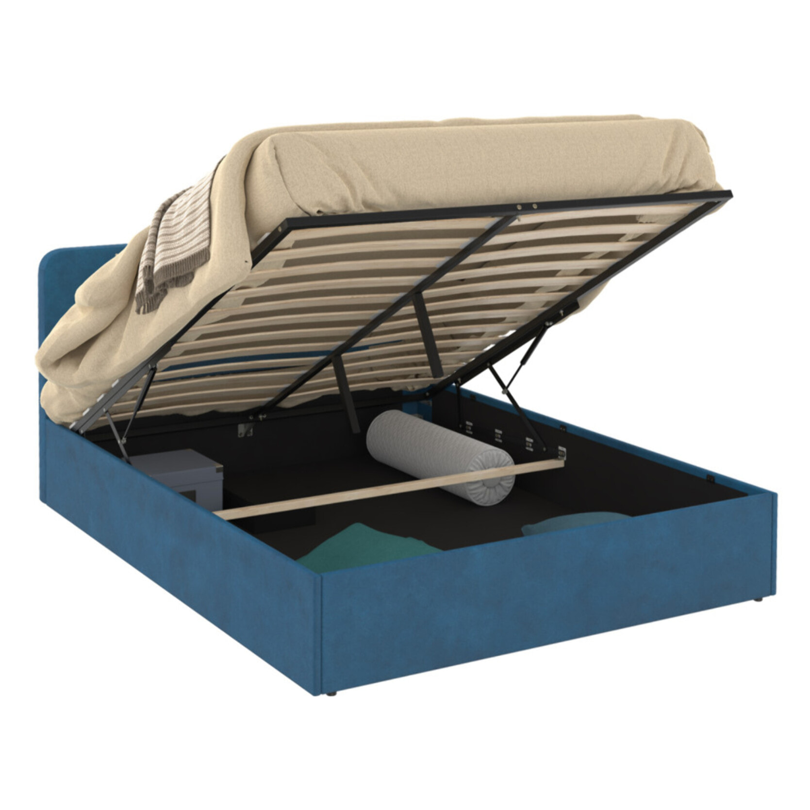 Lit coffre Louise 140x190cm velours bleu