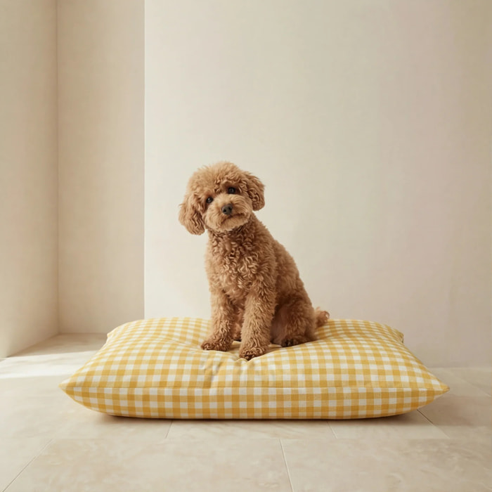 Lit pour animaux déhoussable et antitaches Vichy Jaune