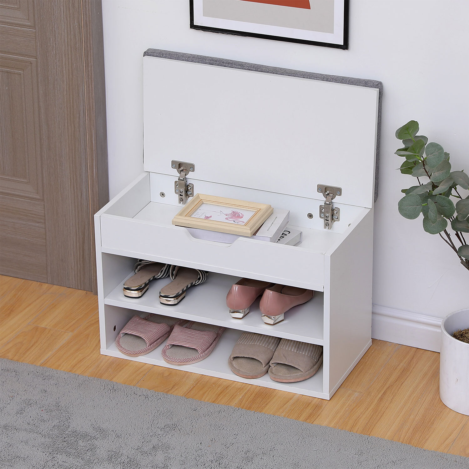 Meuble à chaussures deux casiers avec coffre blanc ALAN