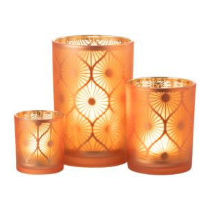J-Line photophore Losange Fleurs - verre - orange - large