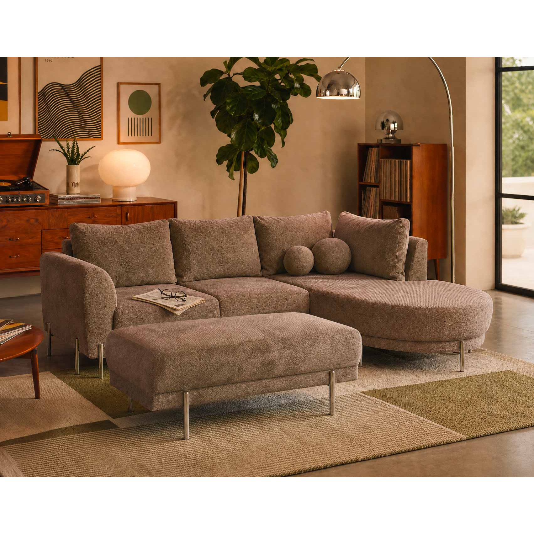 Gabin - pouf en velours texturé - Taupe