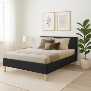 Ensemble Lit avec tête de lit & matelas | Mémoire de forme avec surmatelas intégré | Cadre à lattes | Simili cuir | Blanc