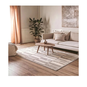 BARESA Alfombra geométrica con relieve de pelo corto gris, varias medidas disponibles.