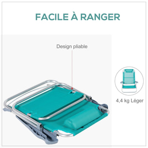 Lot de 2 chaises de jardin camping plage pliables tétière dossier inclinable 6 niv. alu. teslin gris