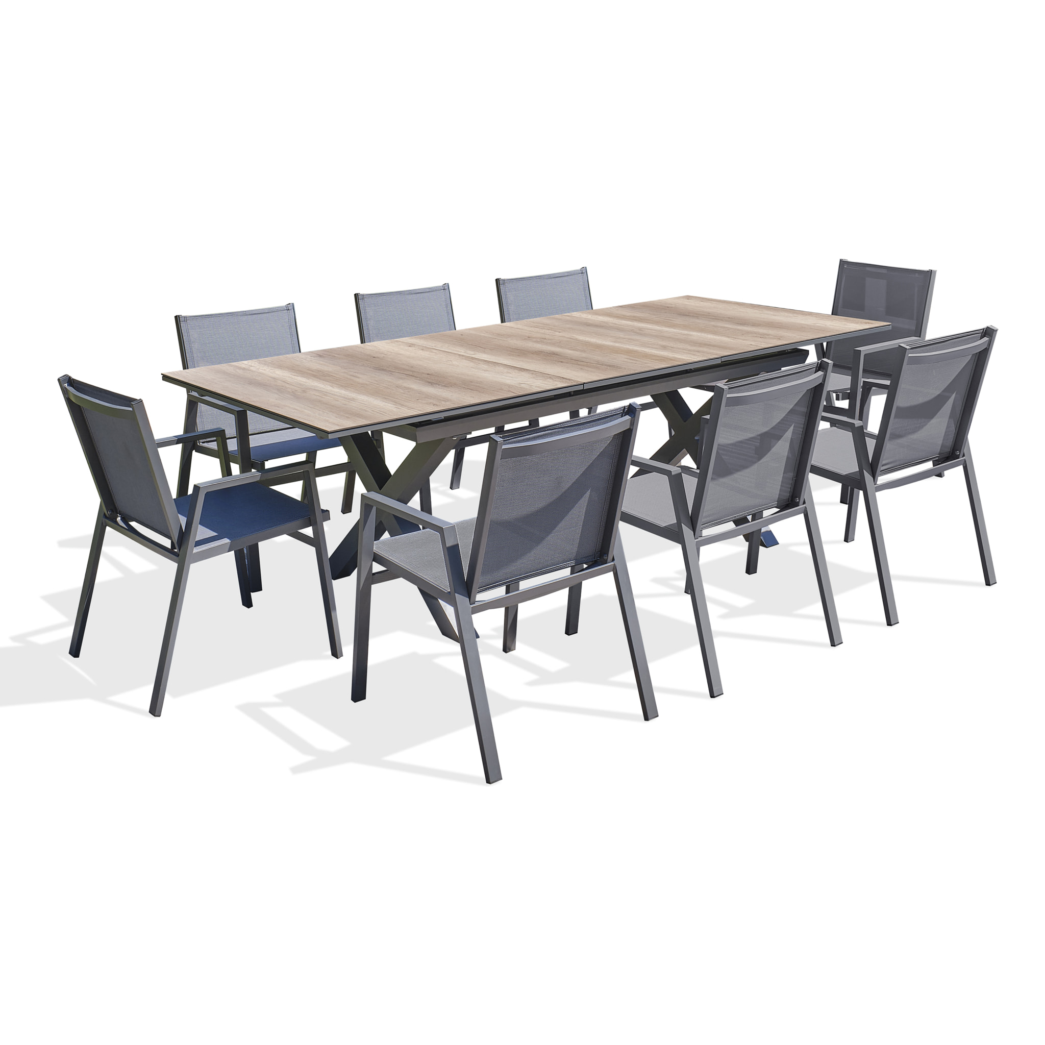 FLORIDE - Ensemble repas de jardin 8 places en aluminium