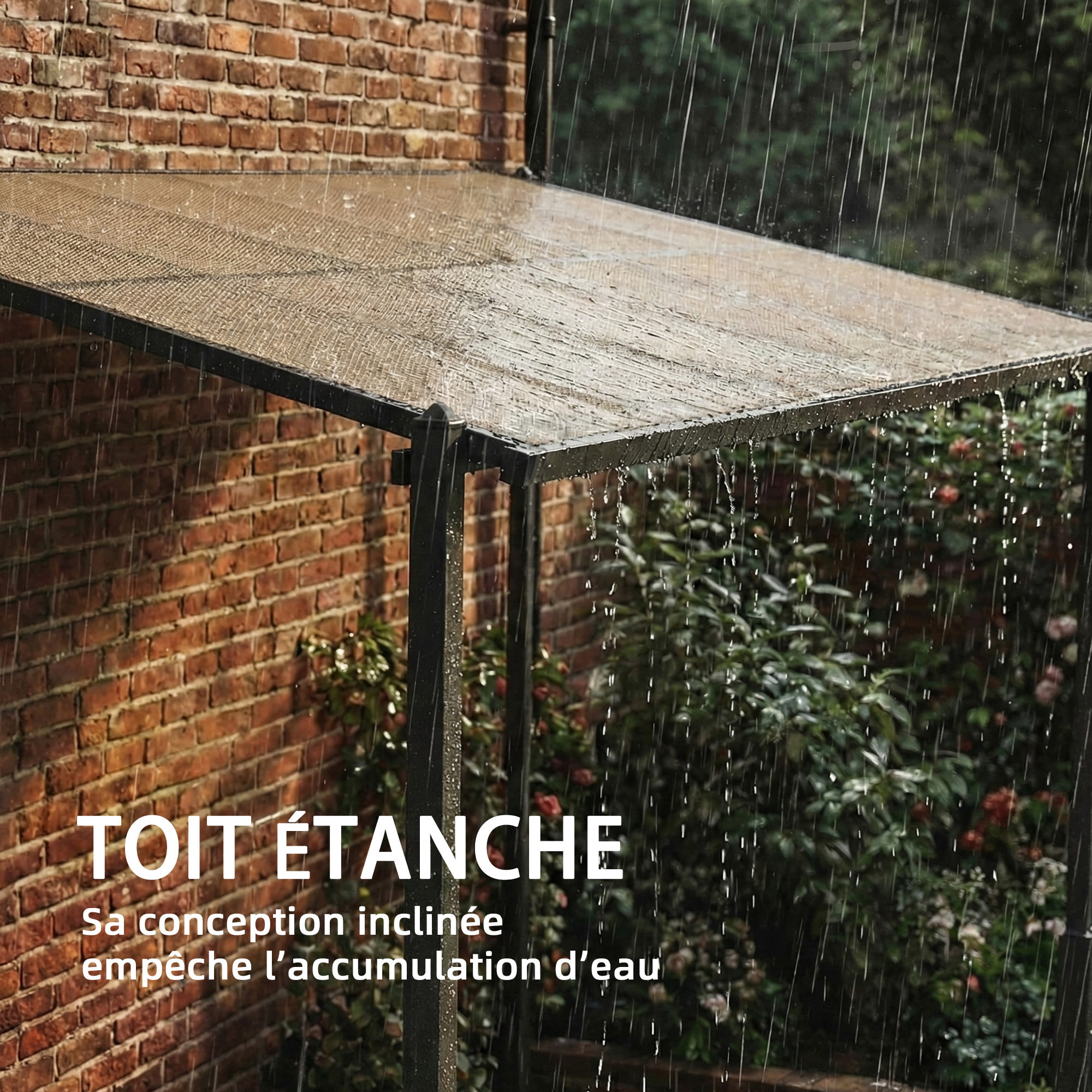 Pergola adossée alu polycarbonate 3,8 x 3 m gouttières intégrées