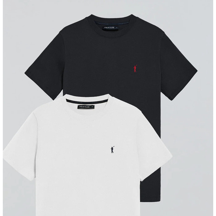 Pack di due magliette in blu marino e bianco a girocollo e logo Rigby Go ricamato