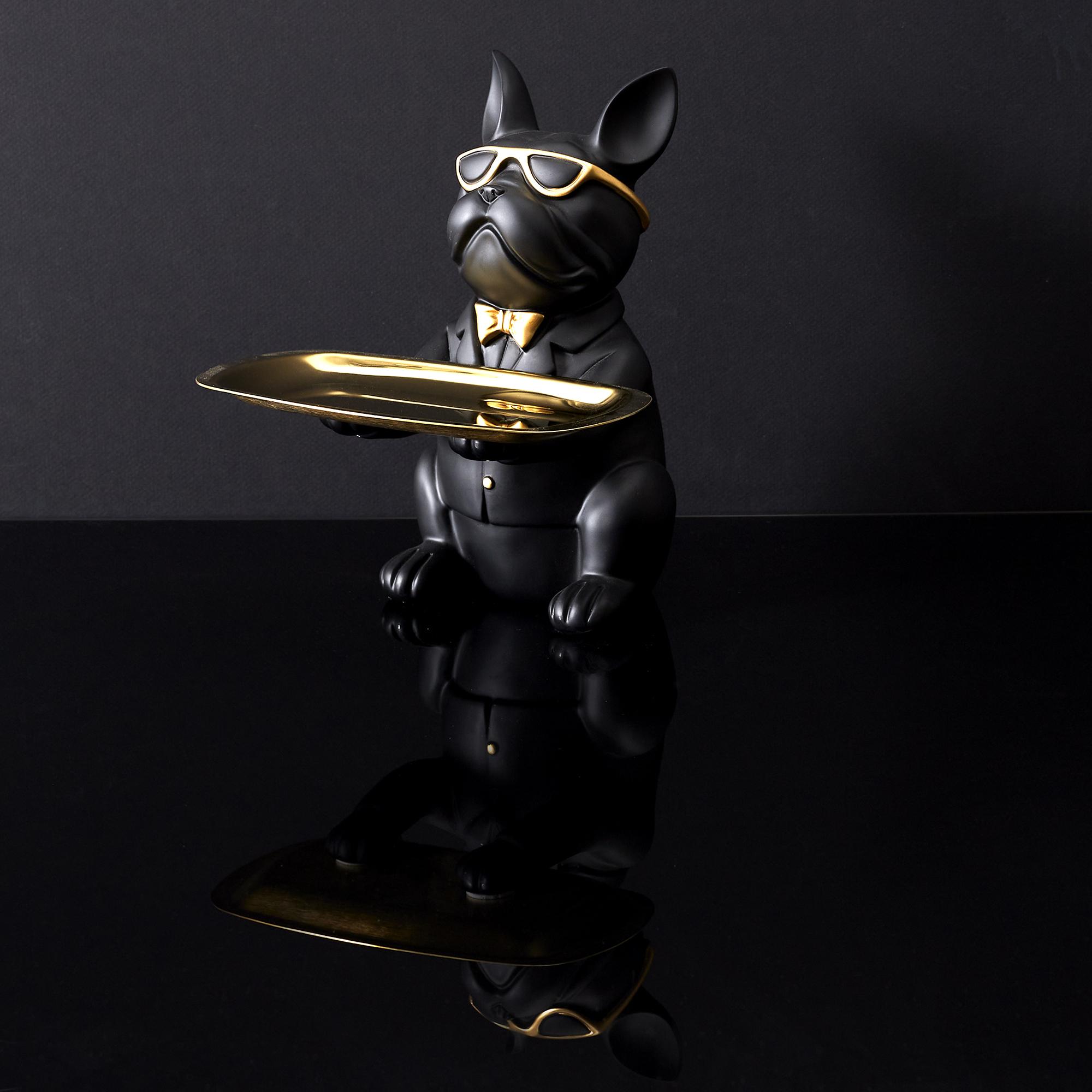 SCULPTURE DECO BULLDOG NOIR VIDE POCHE 21CM M4