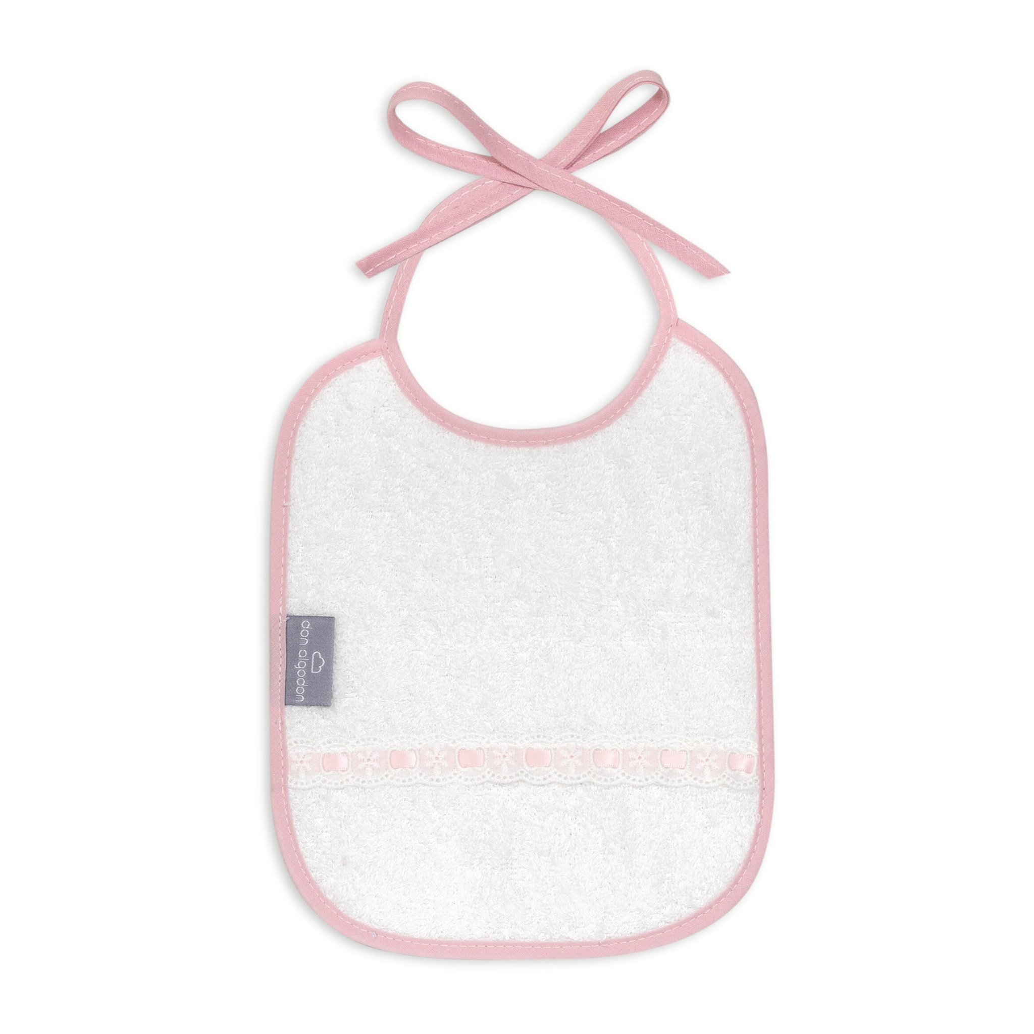 Pack 2 Baberos Don Algodon 20X25 Modelo Pasacinta Bco/Rosa