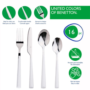 Set 16pc cubertería acero inoxidable blanco black & white Benetton