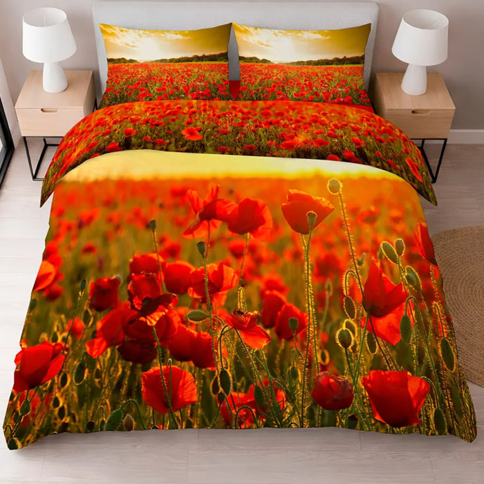 Completo Lenzuola PAPAVERI 100% Cotone e Made in Italy con stampa digitale HD