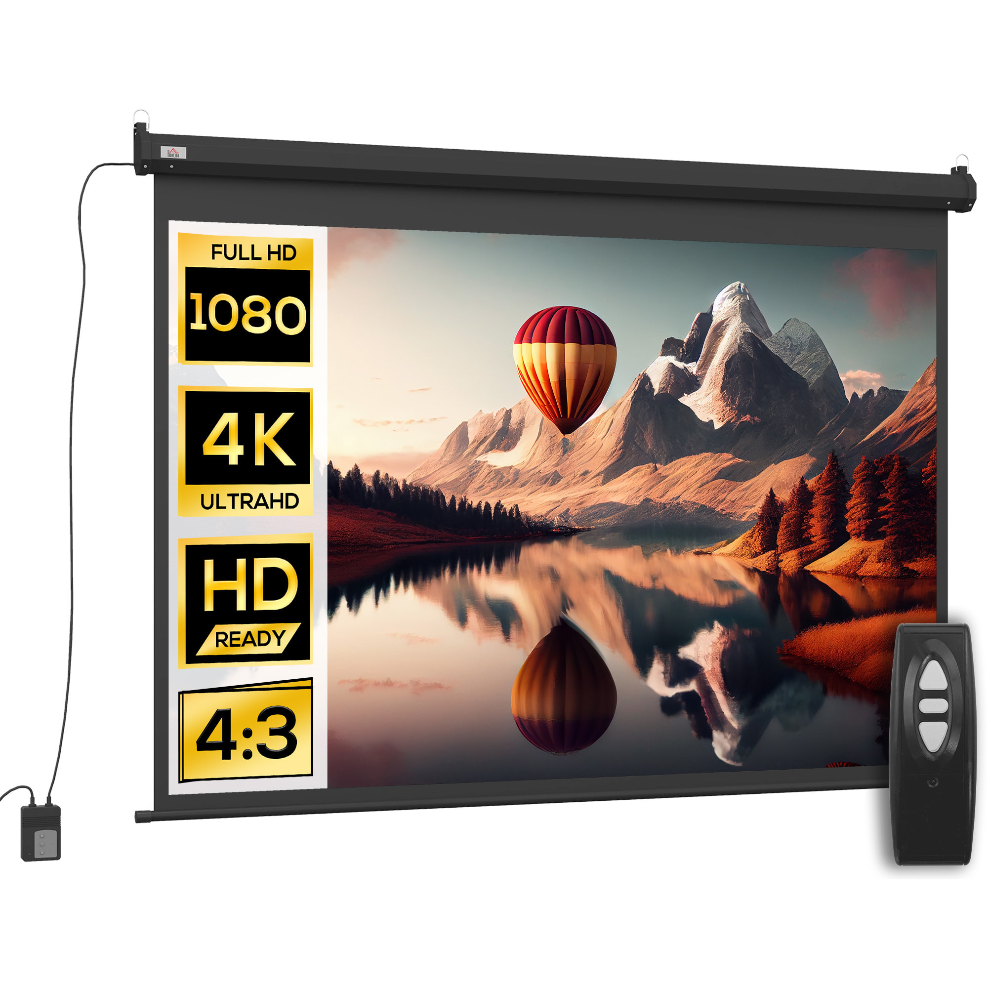 Ecran de projection motorisé home-cinéma format 4:3 84 pouces 171L x 130H cm noir