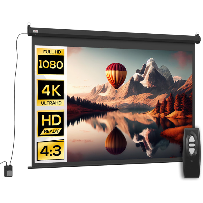 Ecran de projection motorisé home-cinéma format 4:3 84 pouces 171L x 130H cm noir