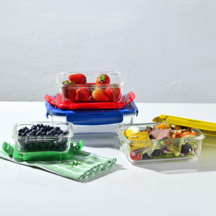 Set de 4 herméticos rectangulares de borosilicato de 840ml con tapa verde y resistente 'rainbow' benetton