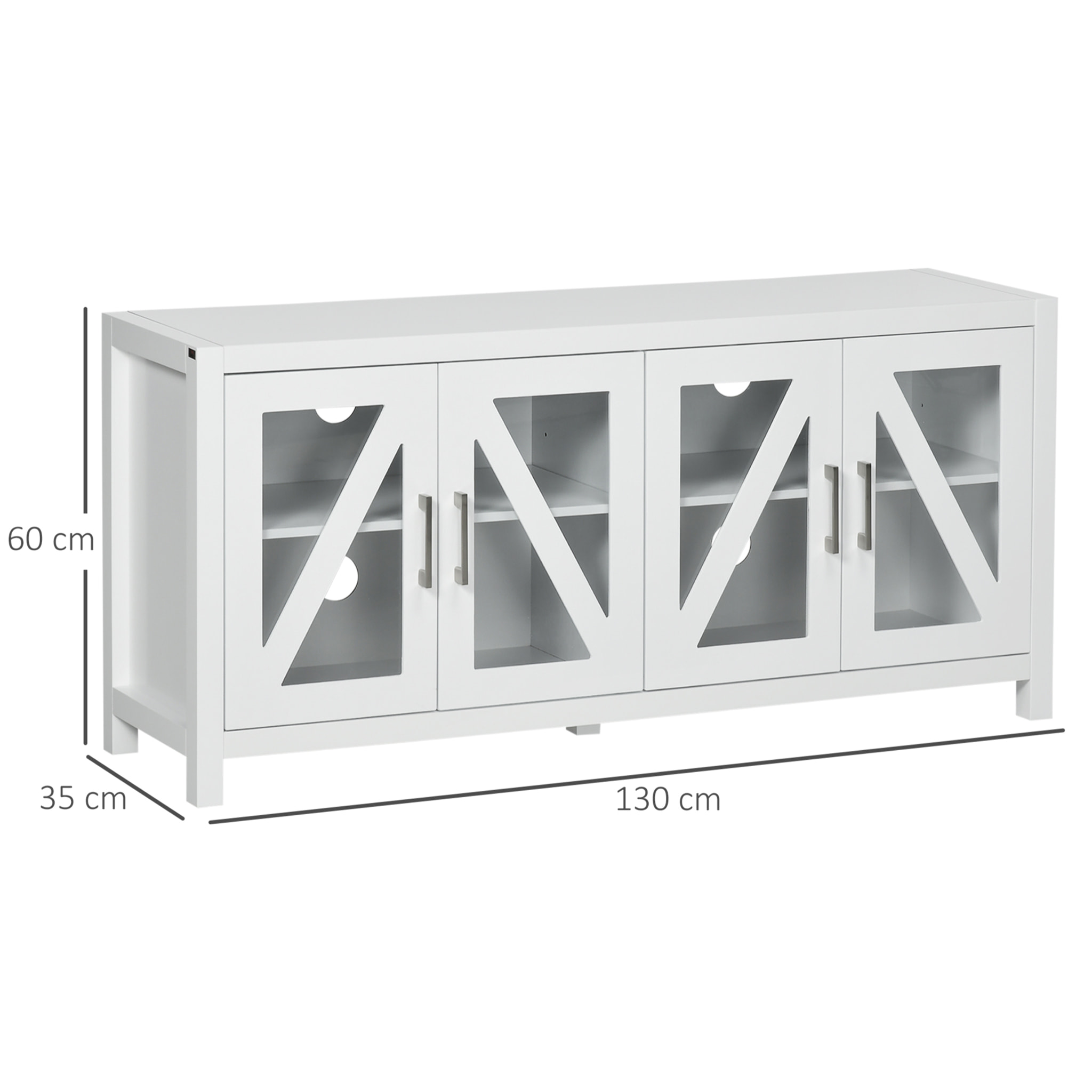 Mueble TV de Salón Mesa para Televisores de hasta 58" con 4 Puertas de Vidrio Templado Estantes Ajustables y 4 Orificios para Cables para Dormitorio 130x35x60 cm Blanco