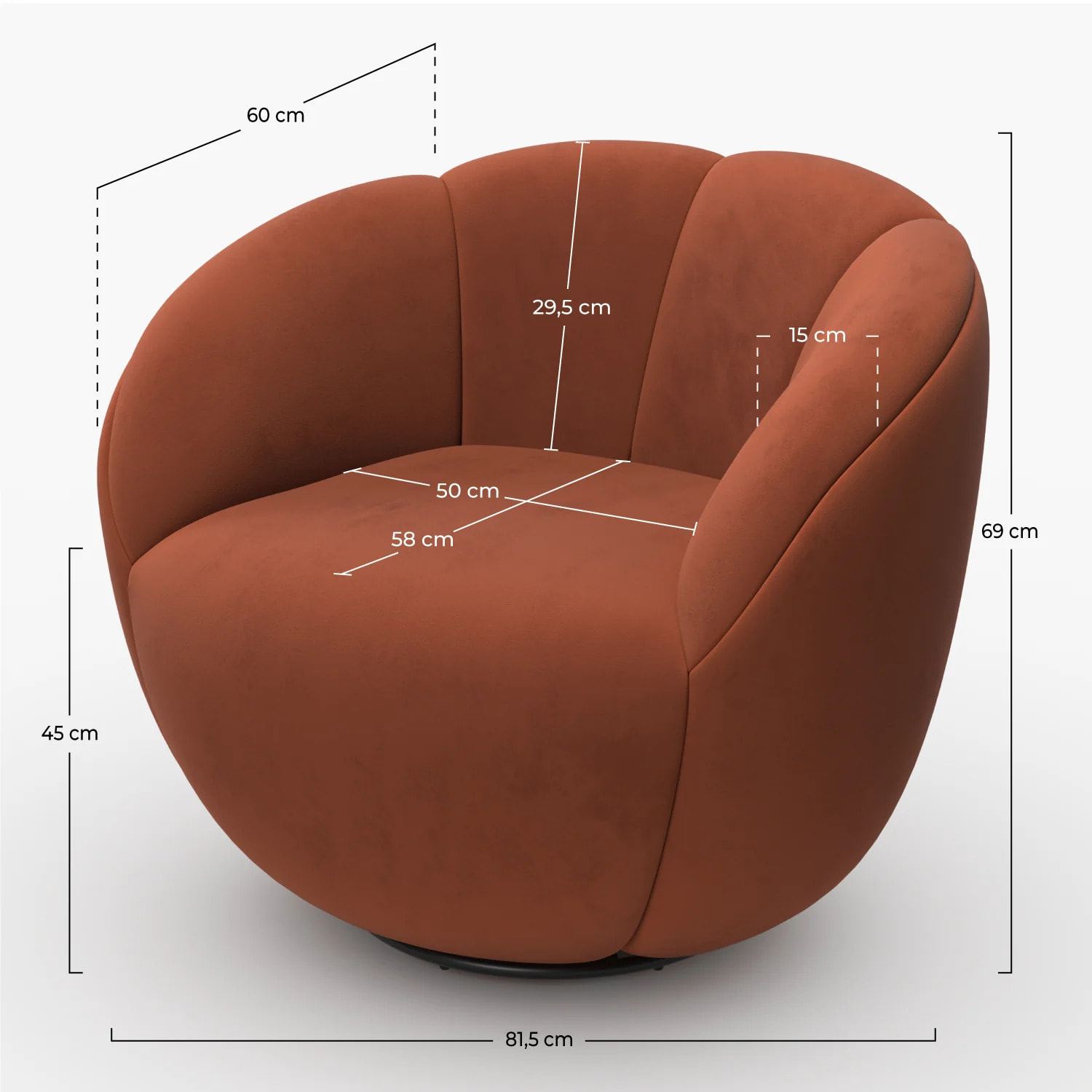 Fauteuil pivotant en velours rouge rouge brique - Ysé