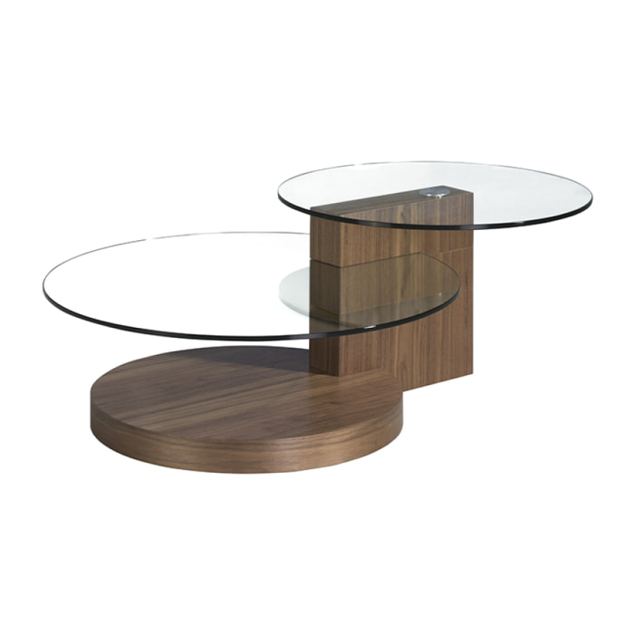 Mesa de rincón de cristal y nogal 120x80x38cm