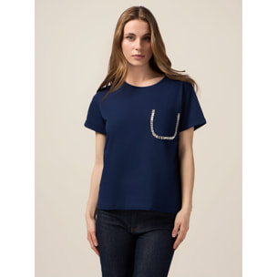 Oltre - T-shirt con taschino gioiello - Blu