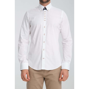 Camicia Uomo 1 Bottoni Button Down Slim Popeline Stretch Unito Bianco