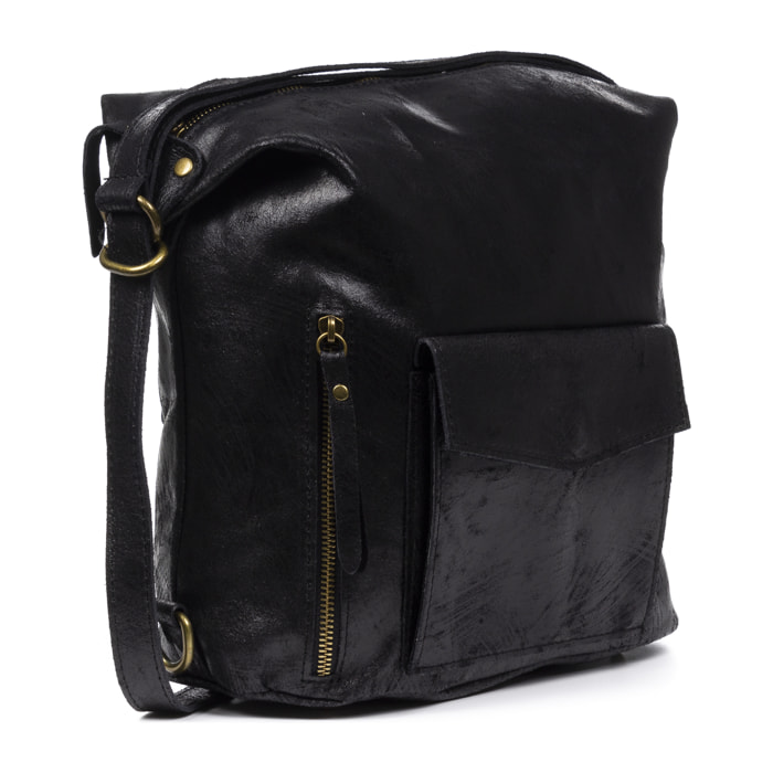 Irene Bolso de Hombro Mochila Mujer.Piel auténtica Gamuza Lavado a la Piedra