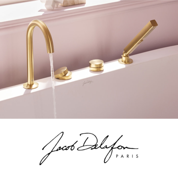 Mitigeur baignoire mécanique sur gorge Grands Boulevards laiton brossé + pommeau de douche 2 jets + corps encastré