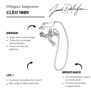 Mélangeur baignoire Cléo 1889 avec pommeau douche Chromé