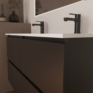 Conjunto de Baño Kaji | Mueble de Baño Suspendido | 140 cm Negro | Cuatro Cajones | Lavabo Encastrado | No incluye Espejo | Alday