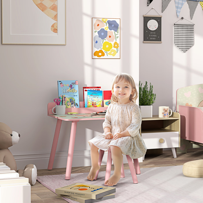 Mesa y Silla Infantiles de 2 Piezas Mesa Infantil con Silla y Estante para Libros Escritorio para Niños de +3 Años para Sala de Juegos Rosa