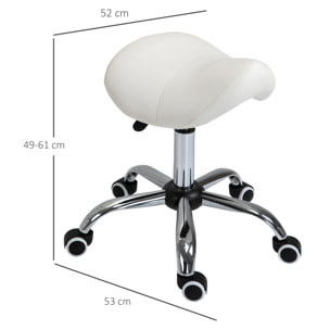 HOMCOM Tabouret de massage tabouret selle ergonomique pivotant 360° hauteur réglable revêtement synthétique blanc chromé